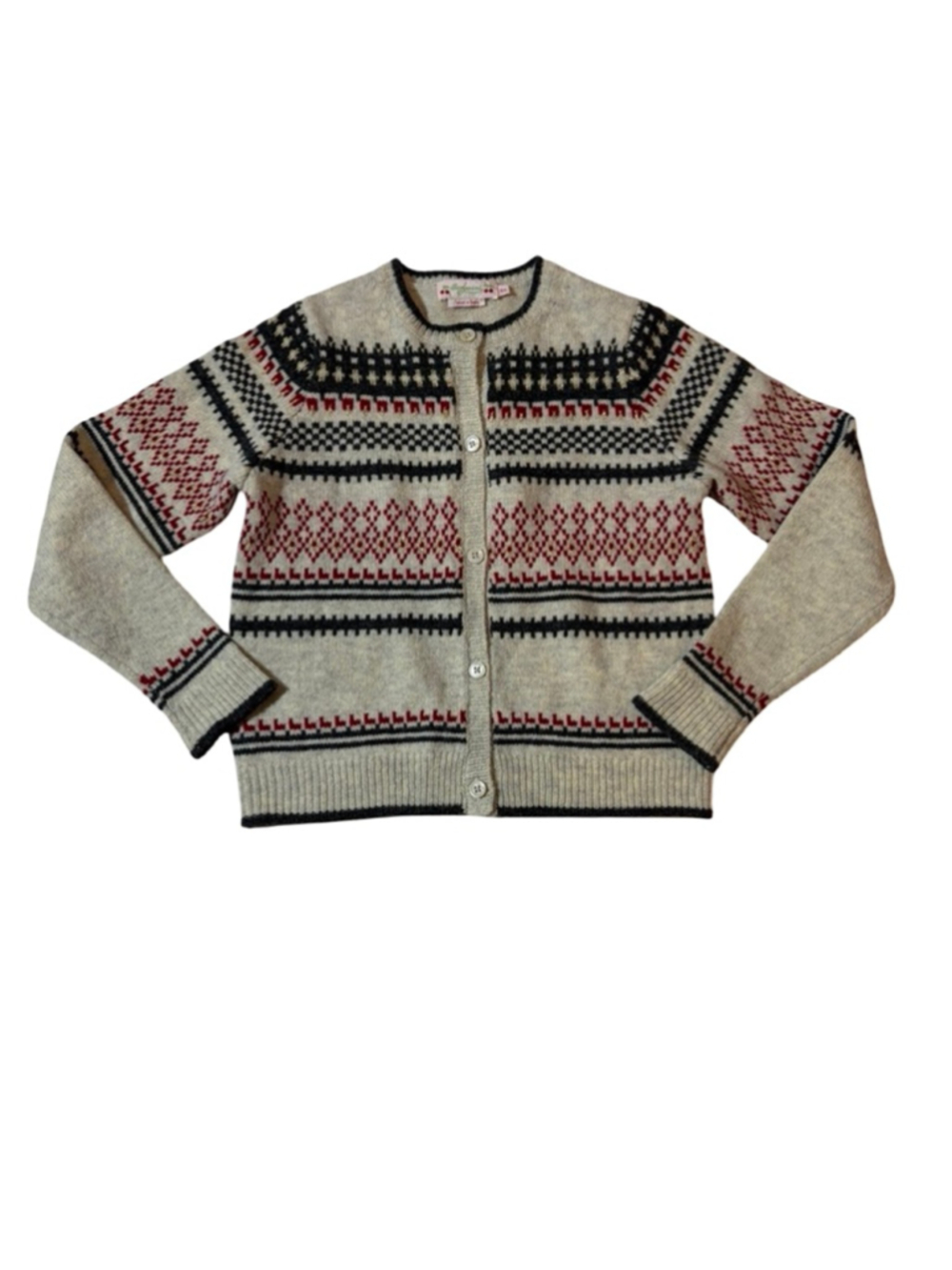 Bonpoint Girls Fair Isle Wool Cardigan Sweater Size 8A Metallic Knit